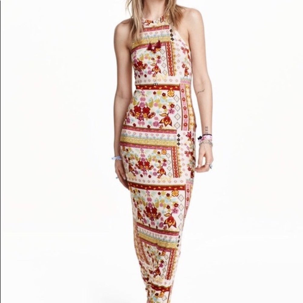 H&M Coachella Collection Boho High Neck Maxi Dress Size 8